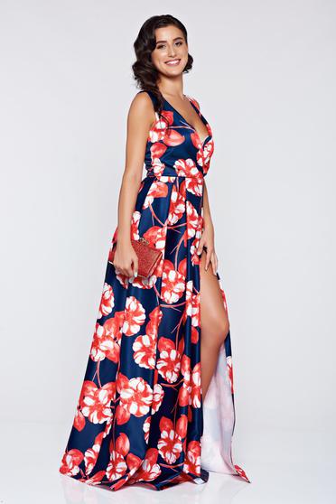 Rochie Artista albastru-inchis de ocazie in clos cu imprimeu floral