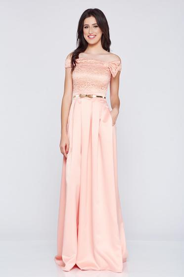 Rochie de ocazie lunga Fofy piersica cu umeri goi