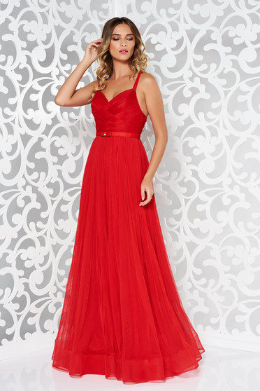 Rochie Ana Radu rosie de lux tip corset din tul captusita pe interior