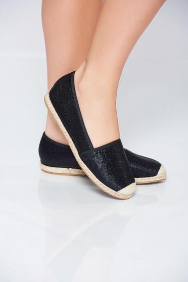 Espadrile cu aspect metalic negri cu talpa joasa