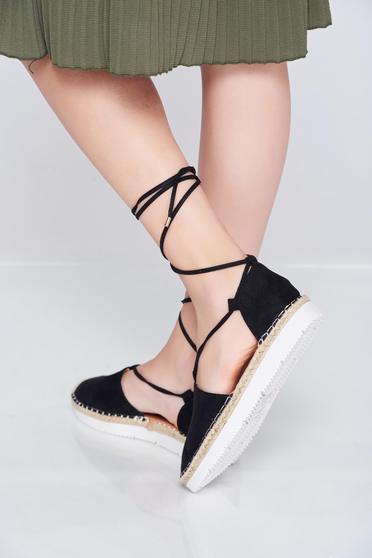 Espadrile casual negri accesorizat cu snur