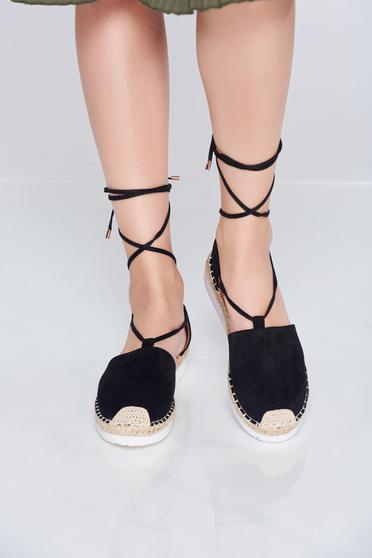Espadrile casual negri accesorizat cu snur