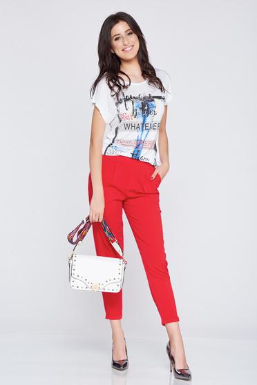 Pantaloni casual conici rosii cu elastic in talie