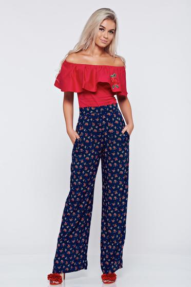 Pantaloni StarShinerS albastri cu talie inalta cu buzunare
