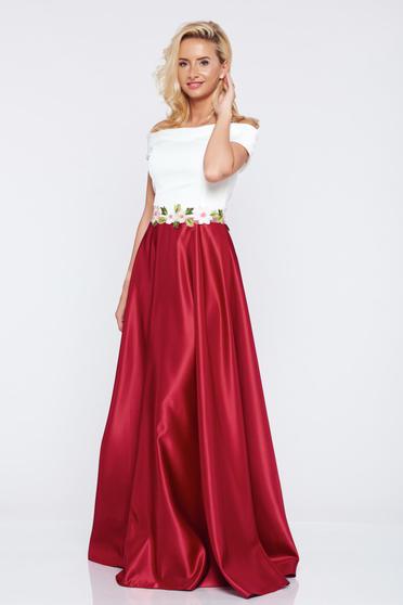 Rochie Artista alba din material satinat cu insertii de broderie
