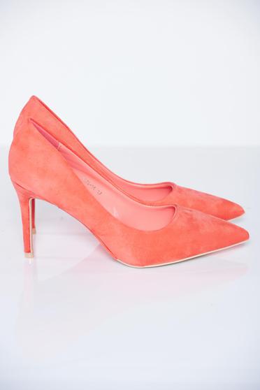 Pantofi stiletto corai eleganti cu toc inalt din piele ecologica