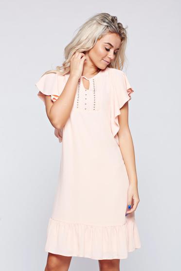 Rochie LaDonna rosa din voal cu croi larg cu aplicatii cu margele