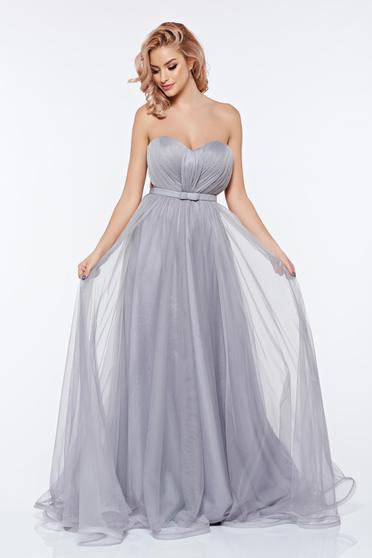 Rochie Ana Radu gri de lux din tul cu bust buretat