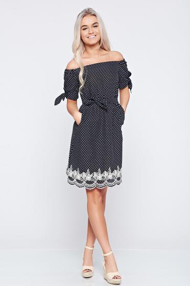 Rochie casual brodata LaDonna neagra cu umeri goi