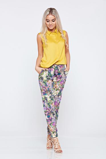 poze cu Pantaloni casual conici Top Secret rosa cu imprimeu floral