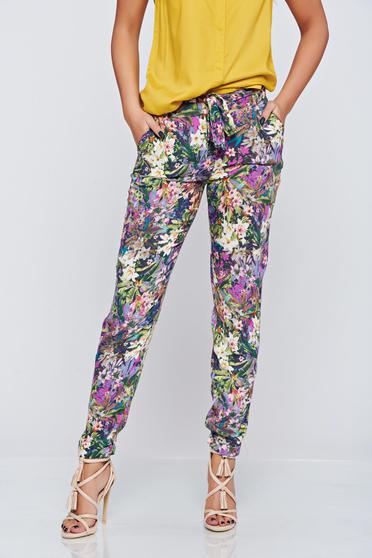 poze cu Pantaloni casual conici Top Secret rosa cu imprimeu floral
