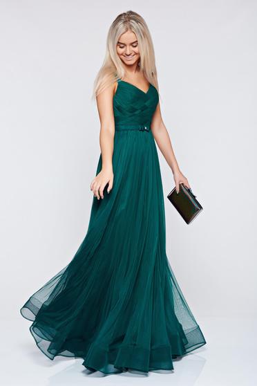 Rochie Ana Radu verde-inchis de lux tip corset din tul captusita pe interior