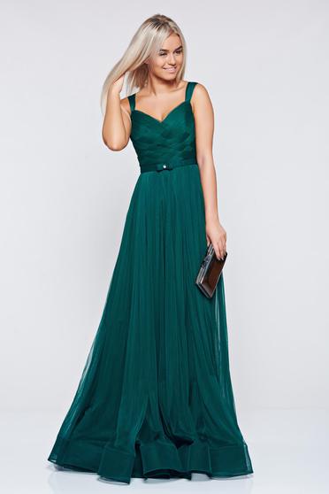 Rochie Ana Radu verde-inchis de lux tip corset din tul captusita pe interior