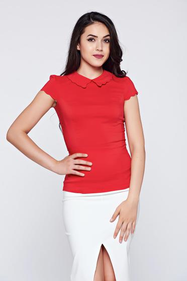 Camasa dama Fofy rosie office din bumbac cu maneca scurta