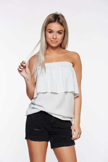 Bluza dama Top Secret alba casual cu croi larg din material vaporos cu umeri goi