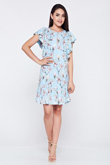 Rochie casual cu croi larg LaDonna albastra-deschis cu volanase la maneca