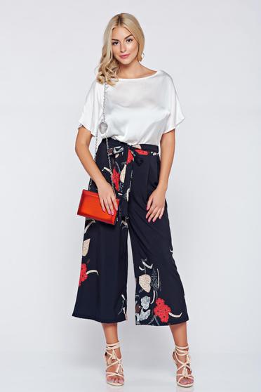 Pantaloni casual cu croi larg negri cu imprimeuri florale