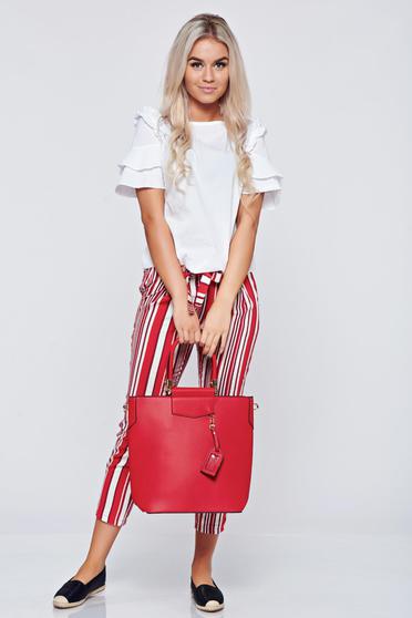 Pantaloni conici cu dungi verticale rosii cu buzunare