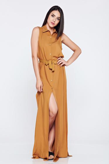 Rochie casual lunga galbena accesorizata cu cordon