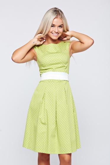 Rochie LaDonna verde-deschis din bumbac in clos cu buline
