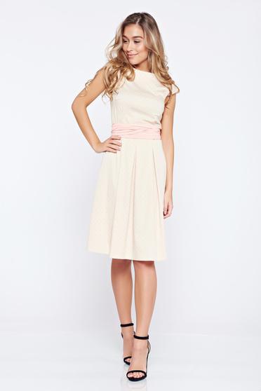 Rochie din bumbac in clos LaDonna crem cu buline