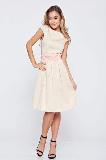 Rochie din bumbac in clos LaDonna crem cu buline