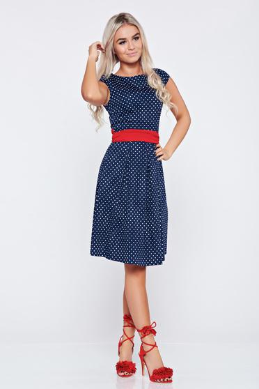 Rochie din bumbac in clos LaDonna albastru-inchis cu buline