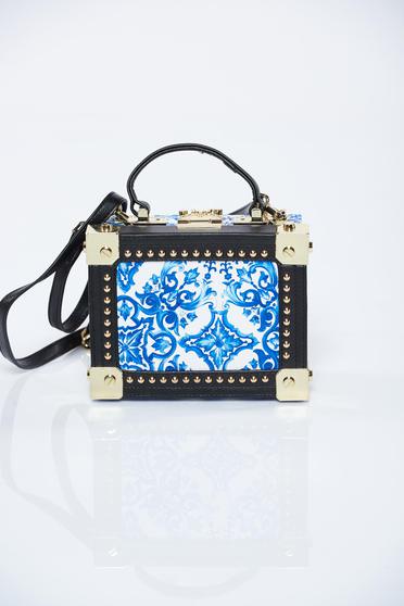 Geanta dama cu tinte metalice albastra accesorizata cu o catarama metalica