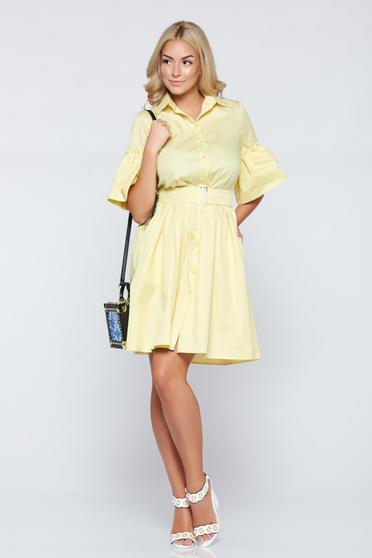 Rochie de zi in clos PrettyGirl galbena cu maneci clopot
