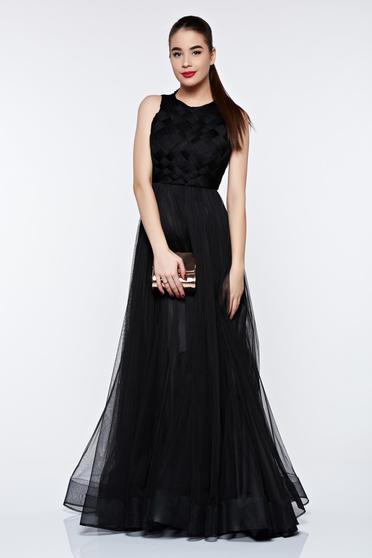 Rochie Ana Radu neagra de lux lunga din tul captusita pe interior
