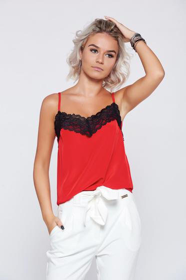 Top elegant StarShinerS rosu cu aplicatii de dantela