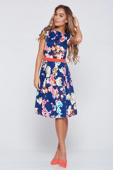 Rochie in clos din bumbac LaDonna albastru-inchis cu imprimeuri florale