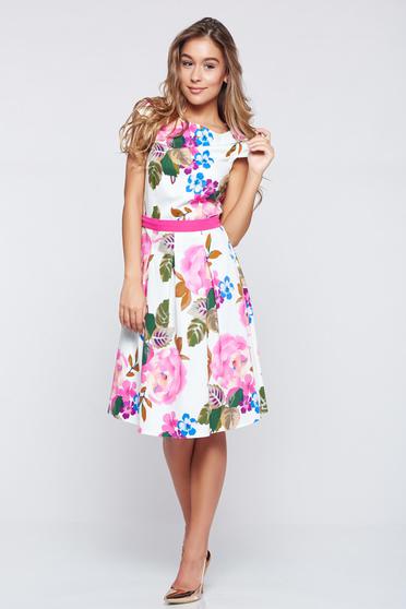 Rochie in clos din bumbac LaDonna alba cu imprimeuri florale