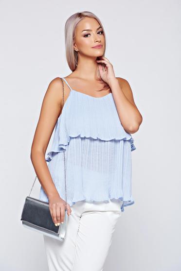 Bluza dama Top Secret albastra-deschis cu bretele din material vaporos