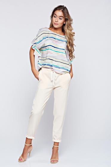 Pantaloni PrettyGirl crem casual conici cu buzunare