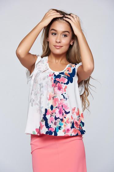 Bluza dama LaDonna alba eleganta cu elastic in talie cu imprimeu floral