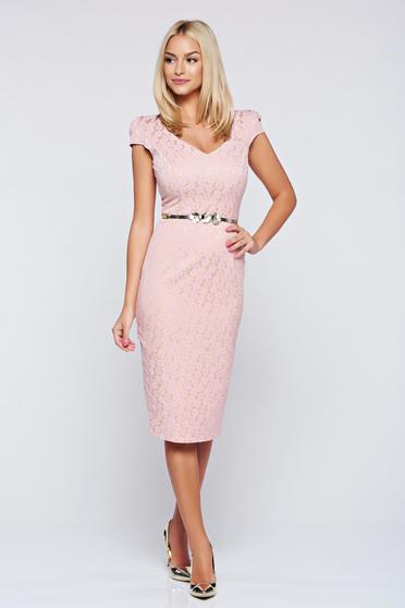 Rochie Fofy rosa eleganta tip creion cu accesoriu tip curea