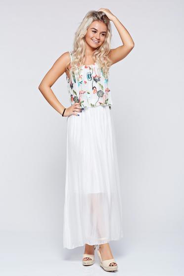 Rochie alba lunga de zi brodata