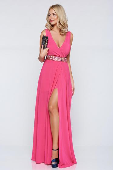 Rochie StarShinerS fuchsia de ocazie petrecuta cu decolteu in v