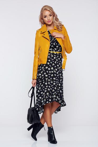 Rochie StarShinerS neagra asimetrica in clos din bumbac