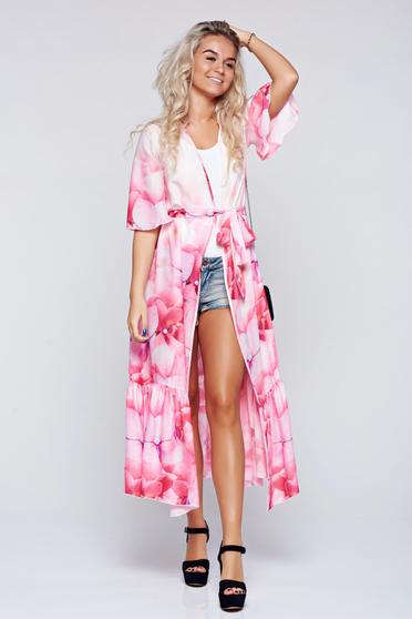 Rochie tip kimono Festival Look by PrettyGirl rosa cu croi larg din material vaporos