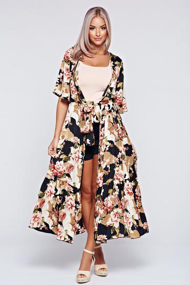 Rochie tip kimono Festival Look by PrettyGirl neagra cu croi larg din material vaporos