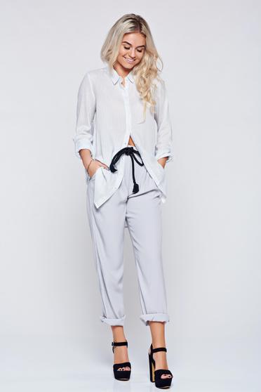 poze cu Pantaloni PrettyGirl gri casual cu croi larg cu buzunare