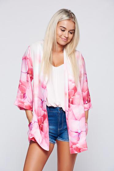 Kimono PrettyGirl roz cu croi larg accesorizat cu cordon