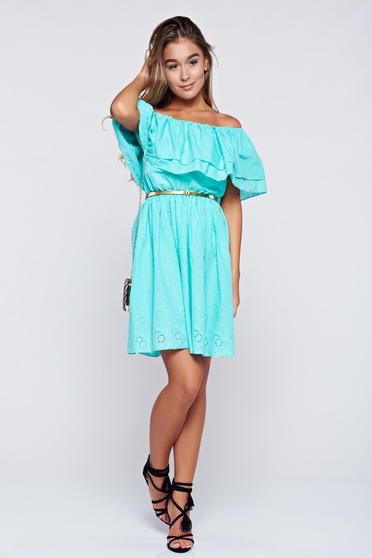 Rochie PrettyGirl verde casual din bumbac pe umeri