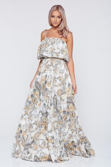 Rochie PrettyGirl alba lunga cu croi larg cu bretele