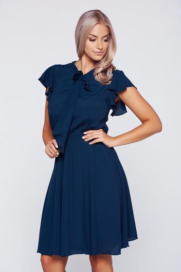 Rochie PrettyGirl albastru-inchis din voal cu elastic in talie cu maneci tip fluture