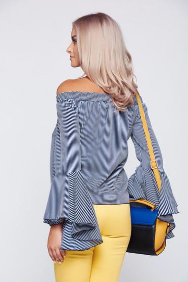 poze cu Bluza dama PrettyGirl albastru-inchis casual cu maneci clopot