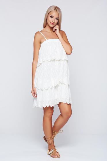 Rochie PrettyGirl nude din material vaporos cu volanase