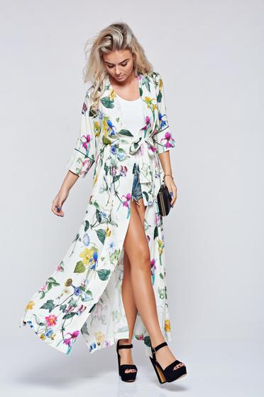 Rochie tip kimono PrettyGirl alba cu croi larg accesorizata cu cordon